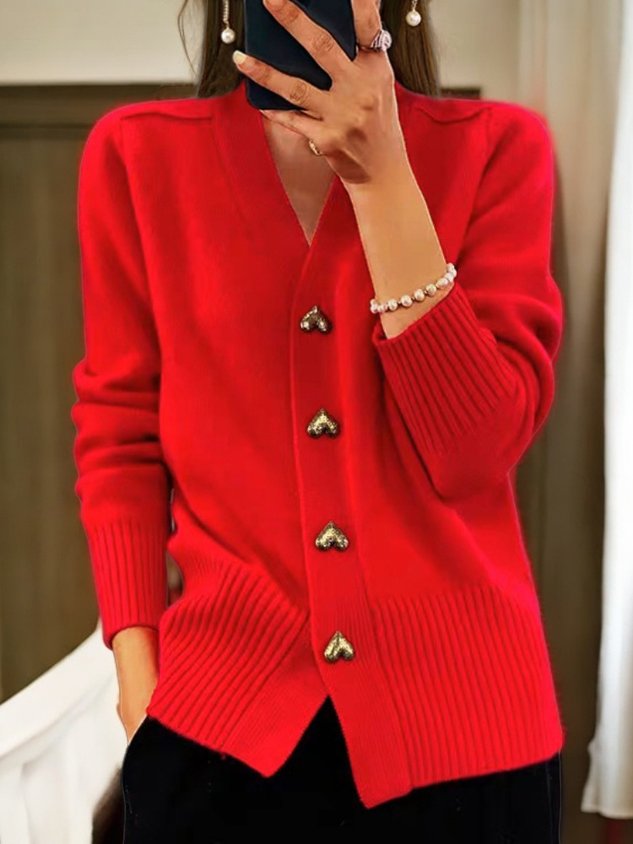 Cardigan Belle™ | Women's V-Neck Cardigan | Soft Knit, Heart Button Detail & Cozy Fit