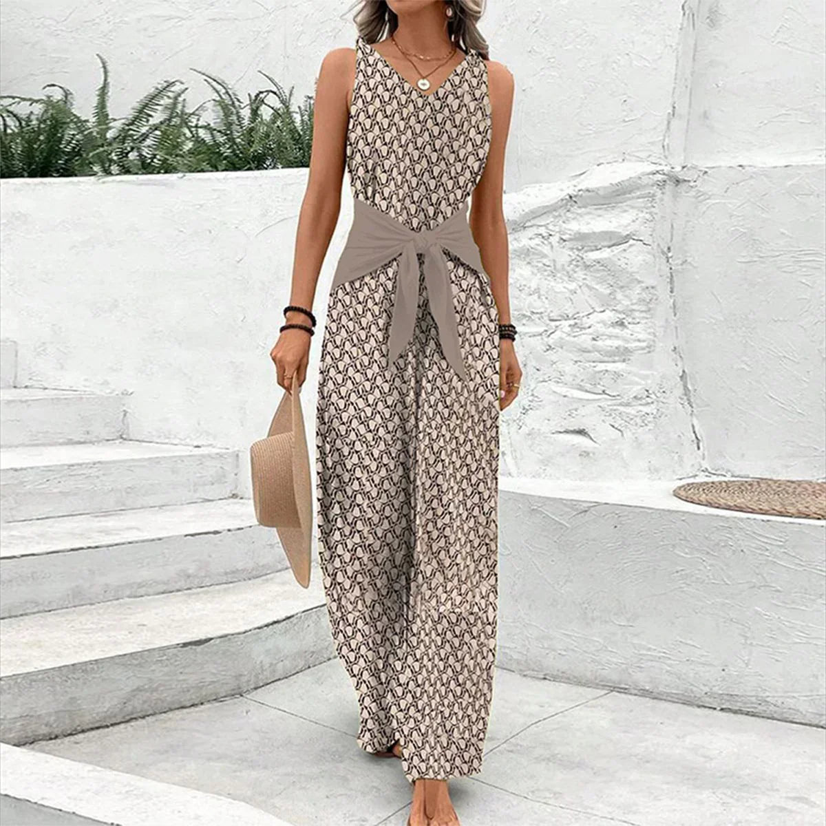 Jumpsuit Bella™ | Women's Mid-Ribbon Jumpsuit | Brown, Lightweight Fabric, Stylish Design & Comfortable Fit