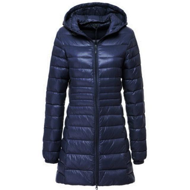 AeroBelle™ | Women's Lightweight Long Down Jacket | Water-Resistant, Insulated, Stylish Design for Cold Weather