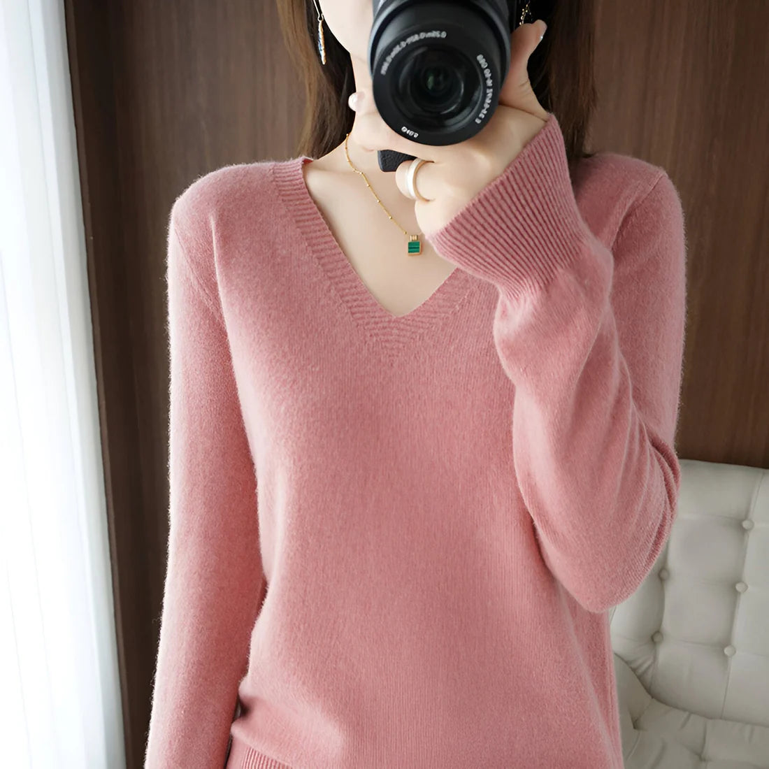 Knit Aura™ | Women's Comfortable V-Neck Knitted Sweater | Soft Fabric, Relaxed Fit & Stylish Design