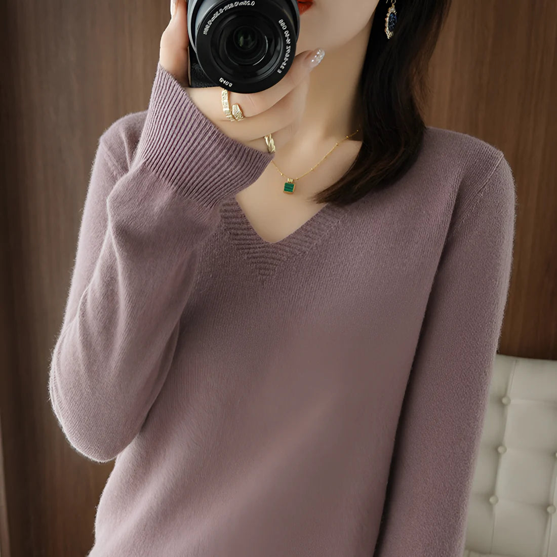 Knit Aura™ | Women's Comfortable V-Neck Knitted Sweater | Soft Fabric, Relaxed Fit & Stylish Design