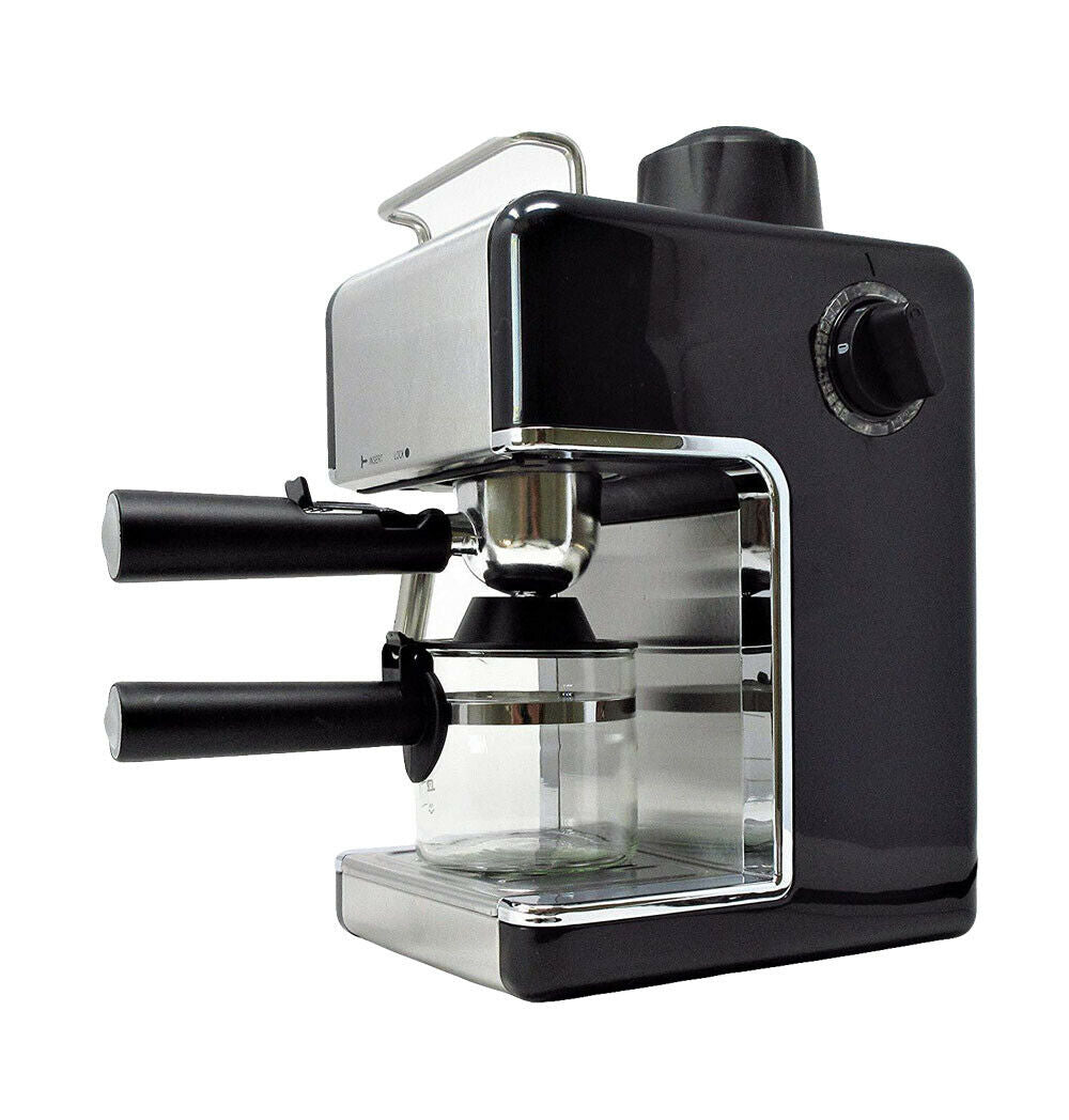 Black Espresso 4 Cup Coffee Machine with milk steamer