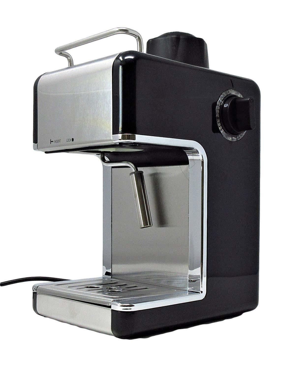 Black Espresso 4 Cup Coffee Machine with milk steamer