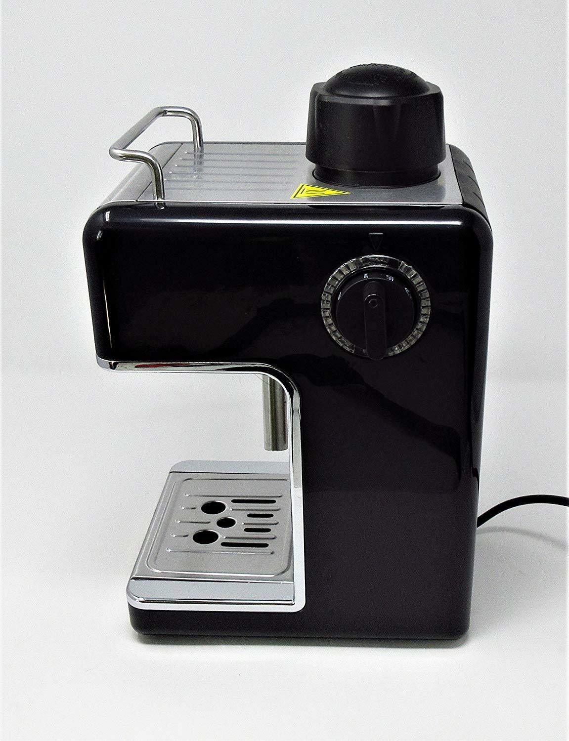 Black Espresso 4 Cup Coffee Machine with milk steamer