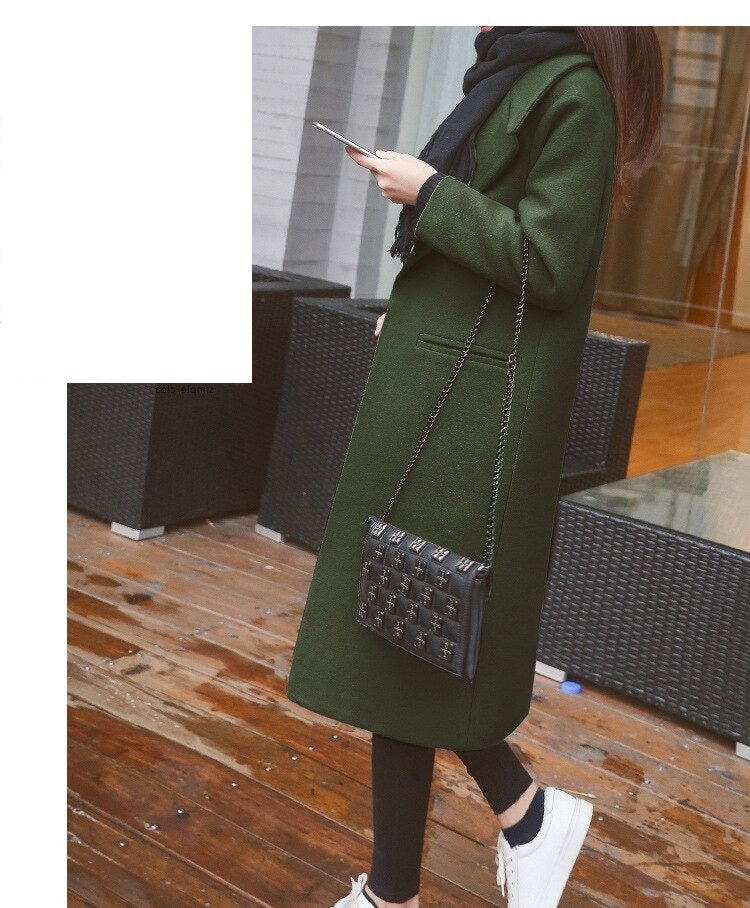 Women's Winter Black Long Wool Coat