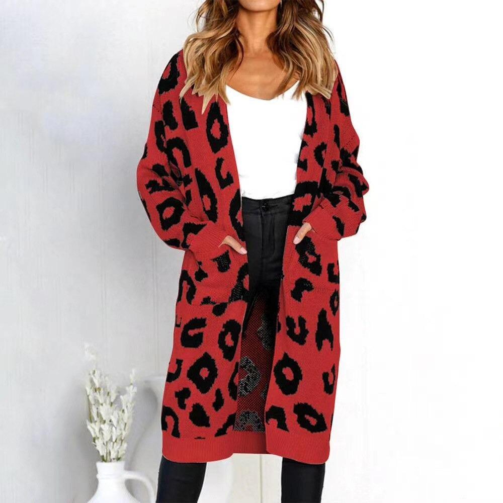 Casual Leopar Cardigan Leopar Priint Knit Jacket