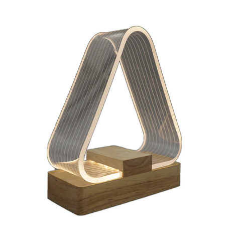 Geometric Nordic Table LED Desk Lamp With Wood Base & USB Rechargeable 3D Style