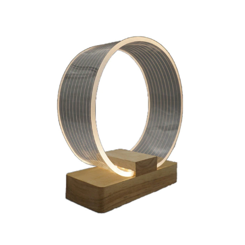 Geometric Nordic Table LED Desk Lamp With Wood Base & USB Rechargeable 3D Style