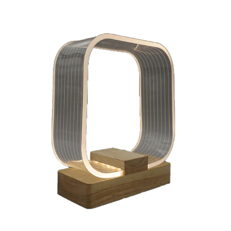 Geometric Nordic Table LED Desk Lamp With Wood Base & USB Rechargeable 3D Style