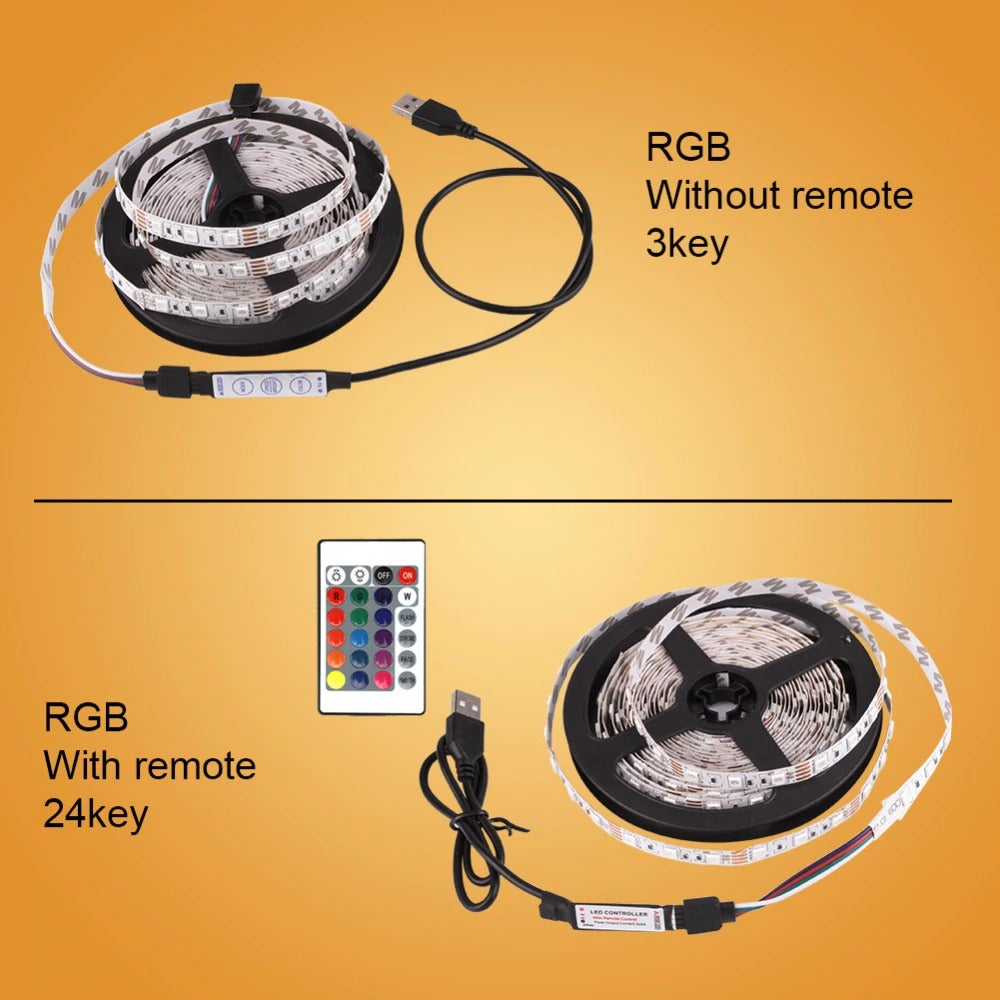 5V LED 5m Strip USB Cable Power Flexible Light Lamp RGB Colors with Remote Control