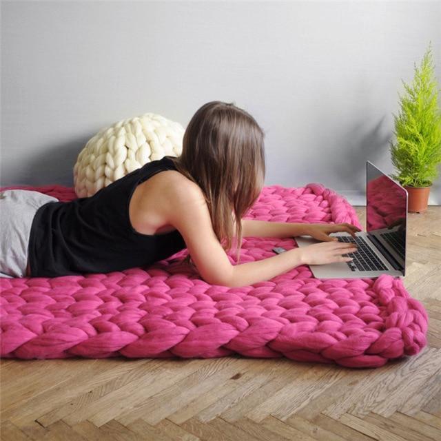 Handmade Chunky Knit Blanket Comfy & Warm - 80 x100 cm
