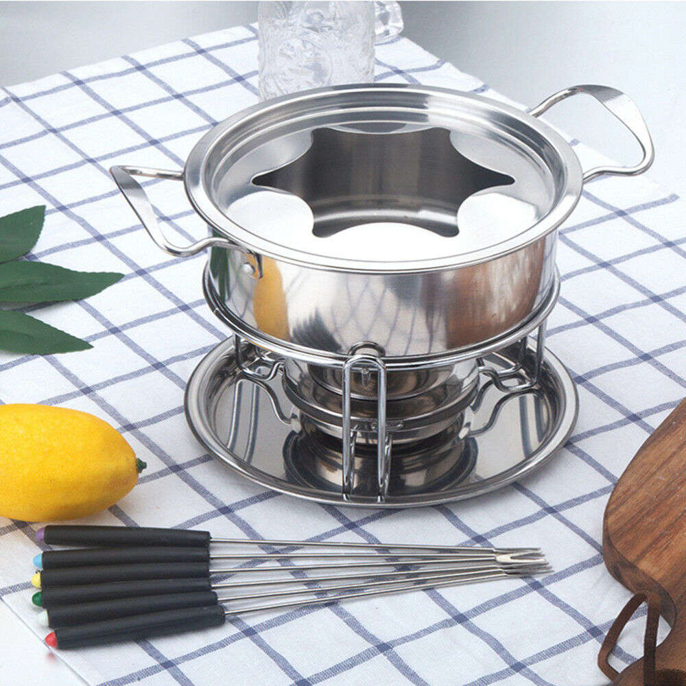 Stainless Steel Fondue Set Fondue Pot 6 Forks with Fuel Burner