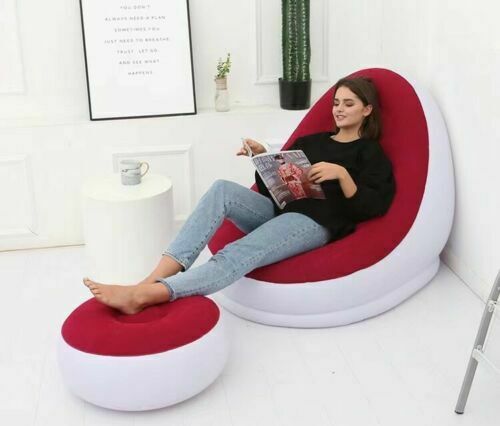Deluxe Inflatable Chair Lounge Chair with Ottoman Stool
