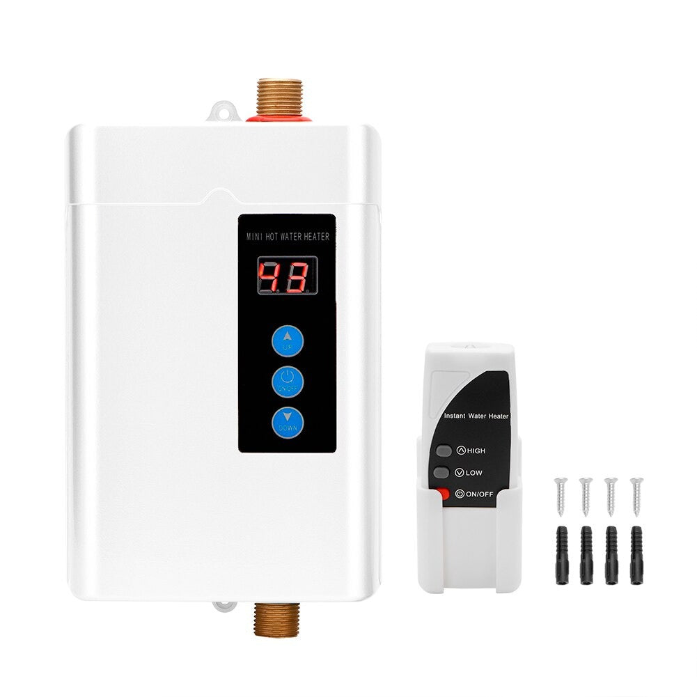 Digital Electric Water Heater with Remote Control Tankless Water Heater Kitchen Bathroom Shower Water Instant Heater
