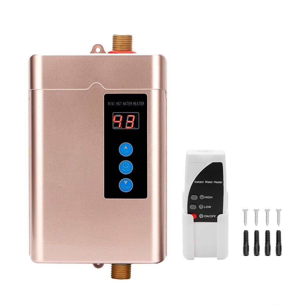 Digital Electric Water Heater with Remote Control Tankless Water Heater Kitchen Bathroom Shower Water Instant Heater