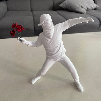 Banksy Flower Rioter Sculpture Ornament for Media Wall Display