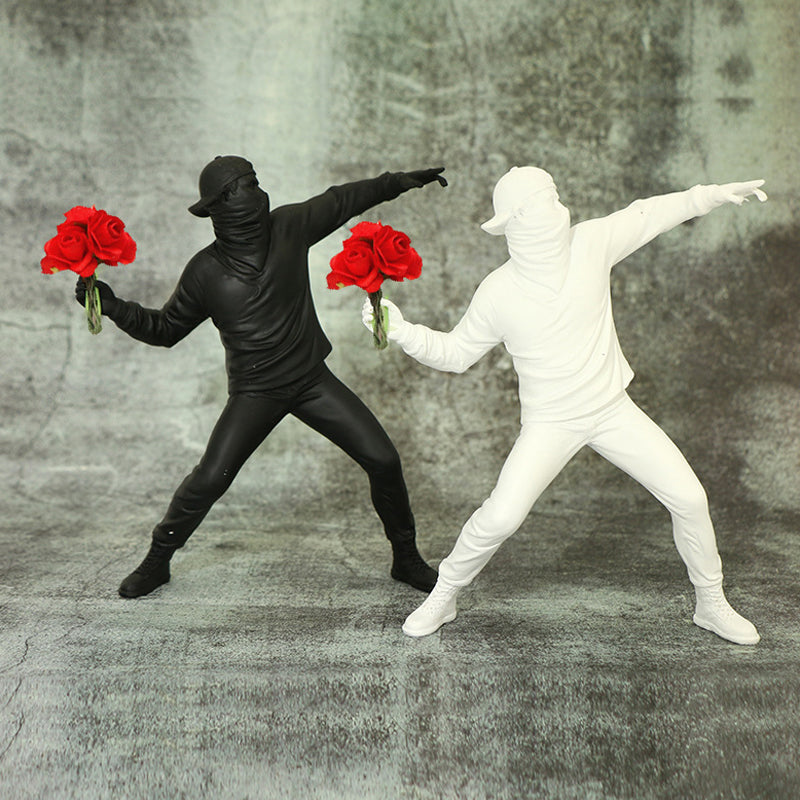 Banksy Flower Rioter Sculpture Ornament for Media Wall Display