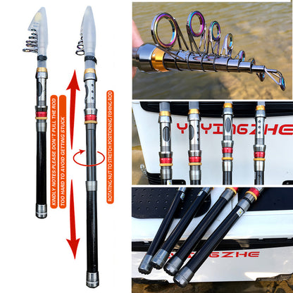 Telescopic Collapsible Carp Rod Pole and Reel for Fishing