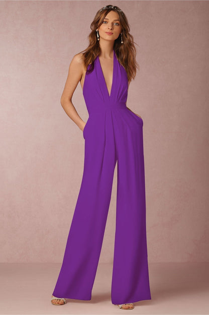 Halter Luxe™ | Women's Colorful Wide Leg Jumpsuit | Lightweight Fabric, Adjustable Neckline & Flattering Fit