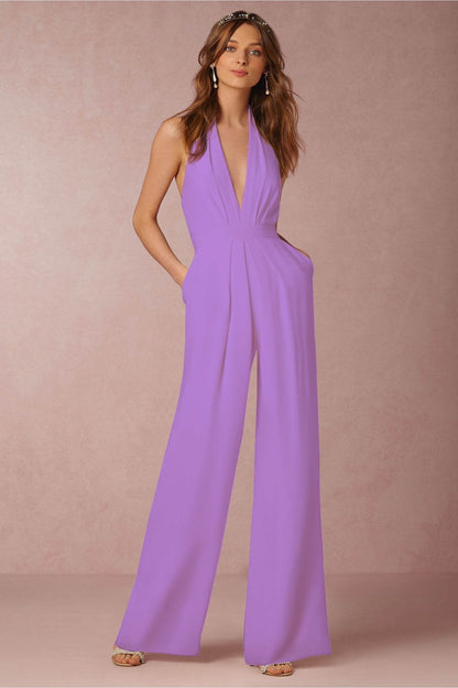 Halter Luxe™ | Women's Colorful Wide Leg Jumpsuit | Lightweight Fabric, Adjustable Neckline & Flattering Fit