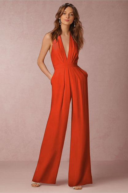 Halter Luxe™ | Women's Colorful Wide Leg Jumpsuit | Lightweight Fabric, Adjustable Neckline & Flattering Fit