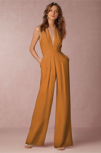 Halter Luxe™ | Women's Colorful Wide Leg Jumpsuit | Lightweight Fabric, Adjustable Neckline & Flattering Fit