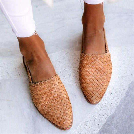 Alviera | Womens Closed Toe Leather Summer Flats Smart Slip-On Mule Shoes for Work, Office & Everyday Comfort