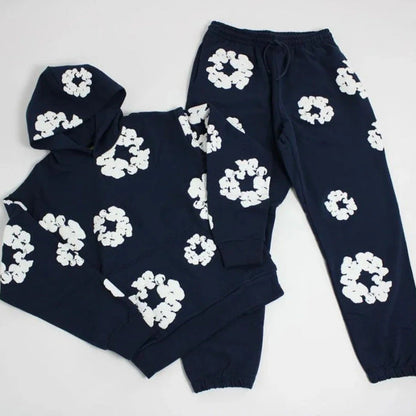 Unisex Tracksuit Set, Denim Material, Casual Sportswear, Comfortable Fit, Activewear for Everyday Use
