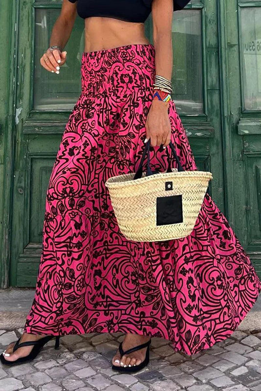 Flowy Belle™ | Women's Maxi Skirt | Full-Length, Elastic Waist, Bold Pattern Design