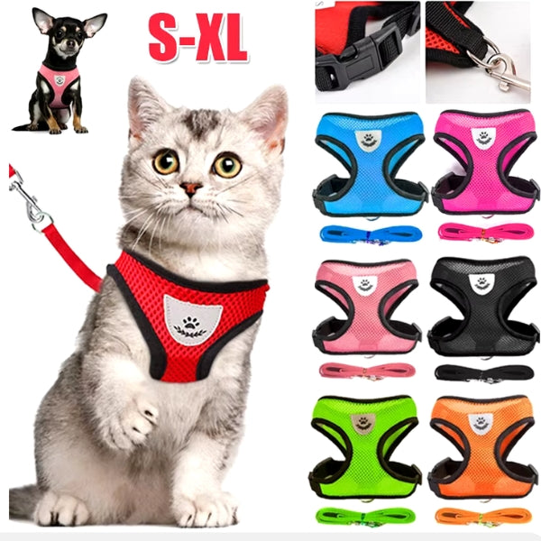 Cat Dog Harness with Lead Leash Adjustable Vest Polyester