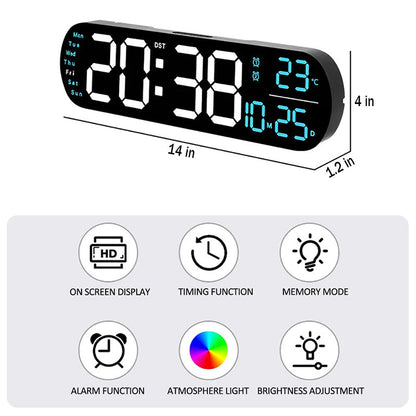 14-inch Radio Controlled Wall Clock – Large Digital Time Display