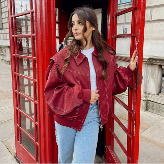 Stylish Leather Jacket for Women with Fold-Down Collar and Zip Design - Perfect for Everyday Wear