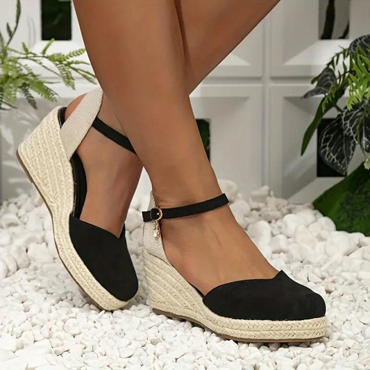 Casual Wedge Heeled Sandals for Women with Buckle Strap - Comfortable Footwear in Various Colours