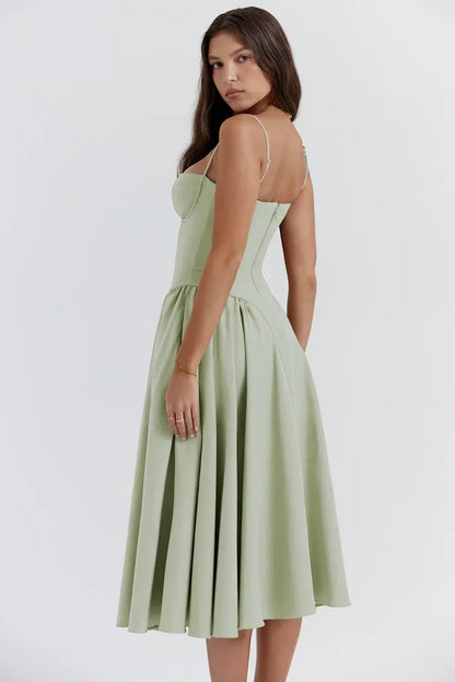 ChicAura™ | Women's Sleeveless Midi Dress | Corset Fit, Flattering Silhouette & Lightweight Fabric