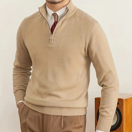 Carranell | Mens Half Zip Sweater in Cotton or Knit –  Quarter Zip Pullover for Smart Autumn Layers & Old Money Style
