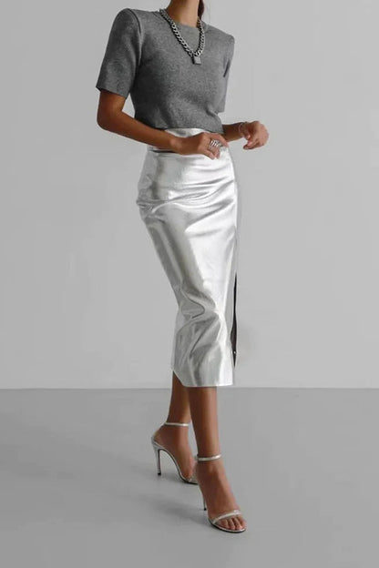 Leather Muse™ | Women's PU Leather Skirt | High-Waisted, A-Line Design & Trendy Style