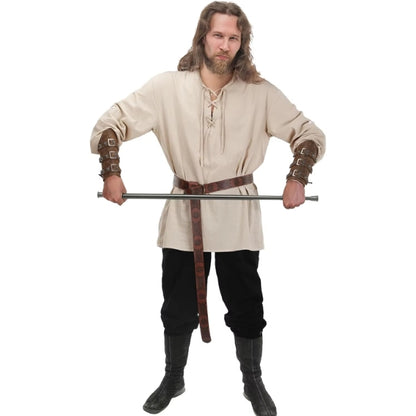 Viking Outfit for Men – Retro Vintage Medieval Renaissance Pants with Waist Belt, Arm Guards, and Shirt