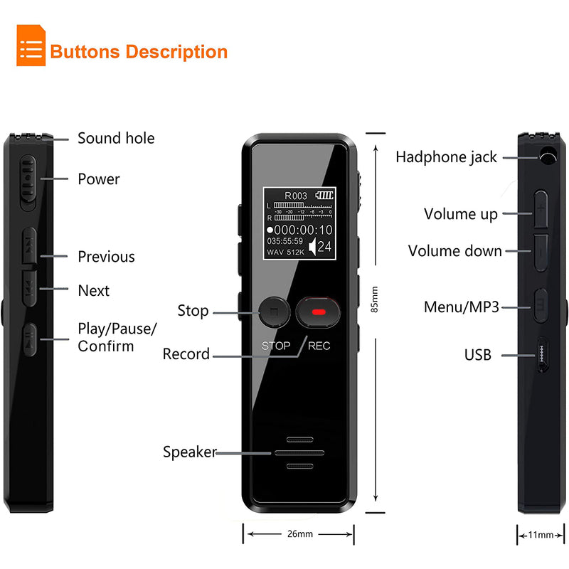 Stealth and Hidden Audio Recorder Discreet Device for Voice Recording & Surveillanc