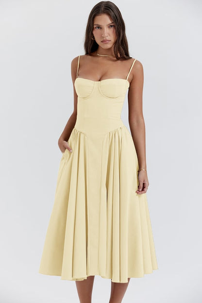 ChicAura™ | Women's Sleeveless Midi Dress | Corset Fit, Flattering Silhouette & Lightweight Fabric