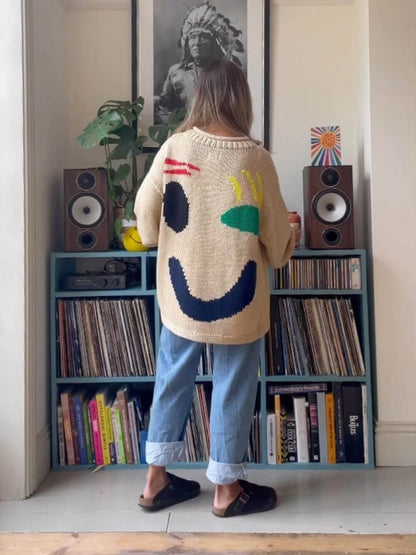 Smiley Knit™ | Women's Colorful Loose Pullover Sweater | Soft Knit Fabric, Fun Smiley Face Design, Relaxed Fit