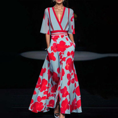 V-Neck Belleza™ | Women's Belted Long Dress | Lightweight Fabric, Flattering Fit & Stylish Design