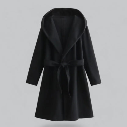Hooded Long Trench Coat with Belt | Women's Stylish Outerwear | Water-Resistant Fabric, Adjustable Waist, and Warm Lining