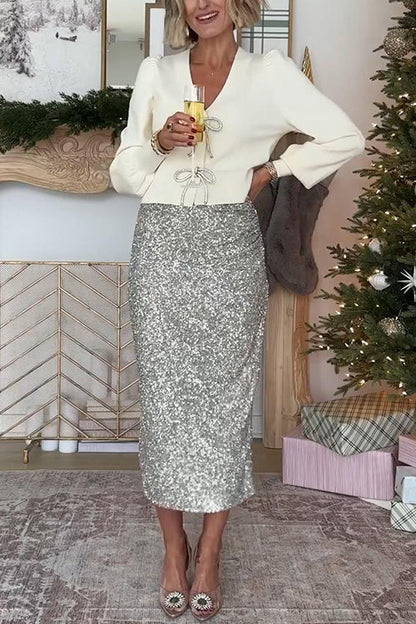 Sequin Aura™ | Women's Shiny Sequin Midi Party Skirt | Eye-Catching Design, Comfortable Fit, Perfect for Night Out
