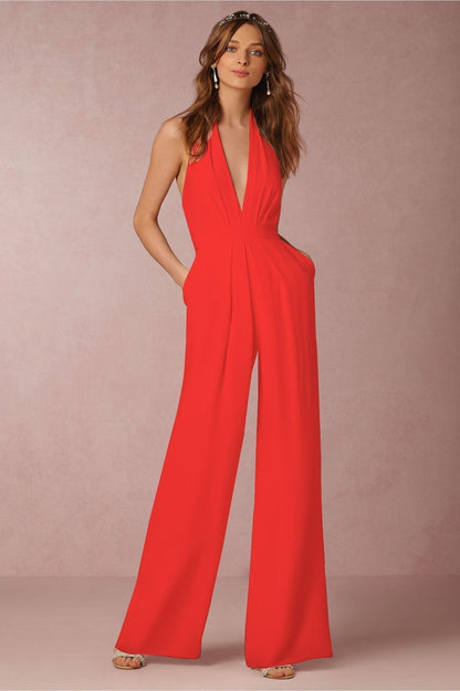 Halter Luxe™ | Women's Colorful Wide Leg Jumpsuit | Lightweight Fabric, Adjustable Neckline & Flattering Fit