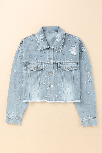 Denim Lira™ | Women's Denim Jacket | Raw Hem, Pearl Trim, Stylish Casual Wear