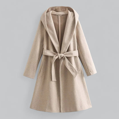 Hooded Long Trench Coat with Belt | Women's Stylish Outerwear | Water-Resistant Fabric, Adjustable Waist, and Warm Lining