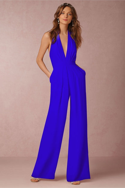 Halter Luxe™ | Women's Colorful Wide Leg Jumpsuit | Lightweight Fabric, Adjustable Neckline & Flattering Fit