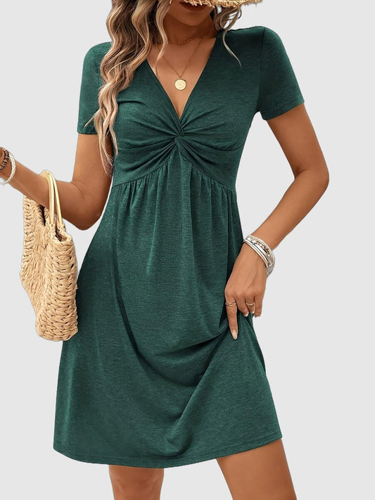 Dress Bella™ | Women's Knot-Front V-Neck Dress | Short Sleeve, Lightweight Fabric & Flattering Fit