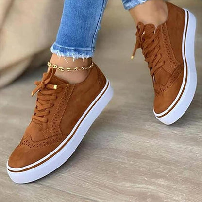 Ladies' Brown Lace-Up Sneakers for Women - Trendy Casual Shoes