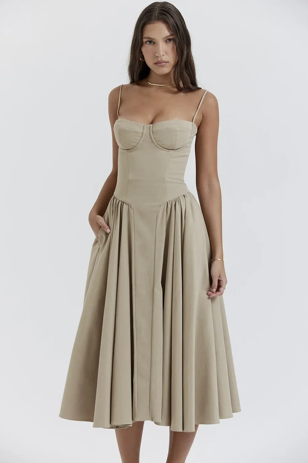 ChicAura™ | Women's Sleeveless Midi Dress | Corset Fit, Flattering Silhouette & Lightweight Fabric